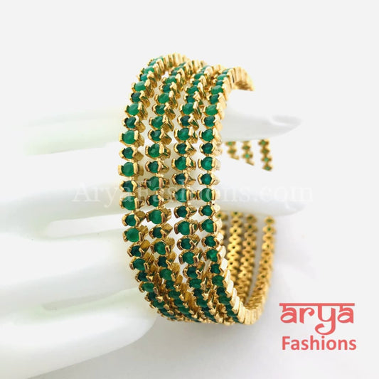 2.6 Golden Emerald Green CZ Trendy Bangles Set of 4