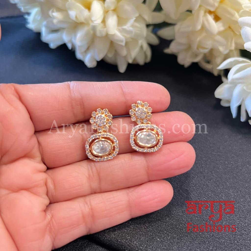 22 Karat Gold Plated Kundan CZ Studs Everyday Earrings