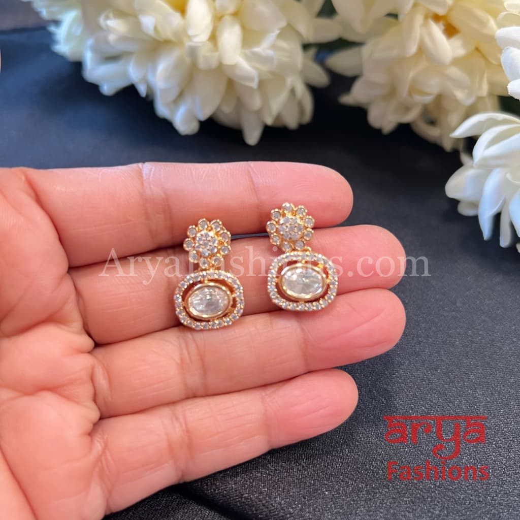 22 Karat Gold Plated Kundan CZ Studs Everyday Earrings