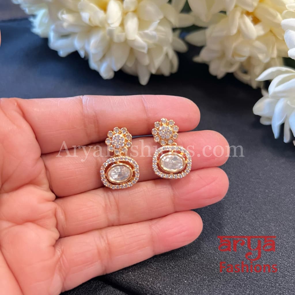 22 Karat Gold Plated Kundan CZ Studs Everyday Earrings
