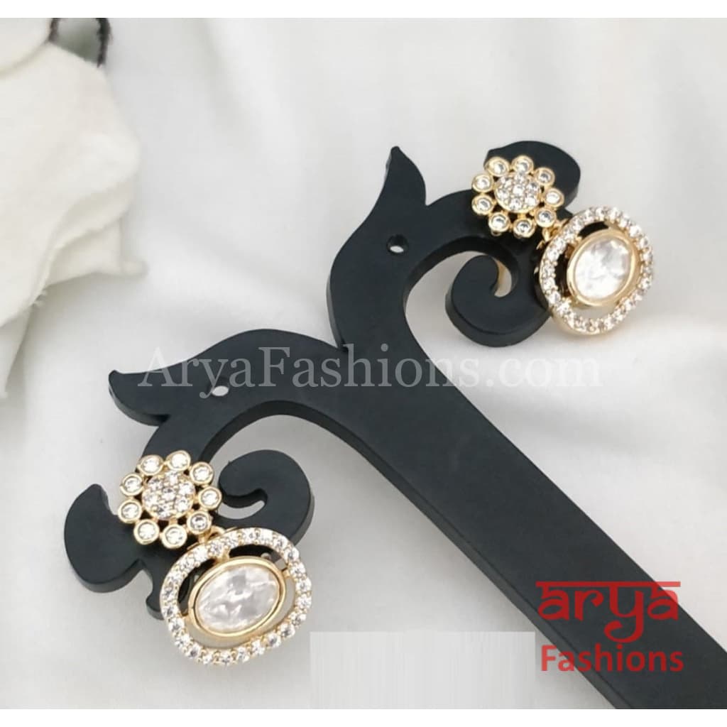22 Karat Gold Plated Kundan CZ Studs Everyday Earrings