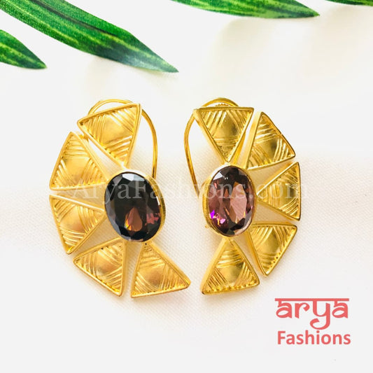 Aarzoo Golden Flower Stud/ Half Moon Studs/Golden Stud Earrings/Mother of Pearl