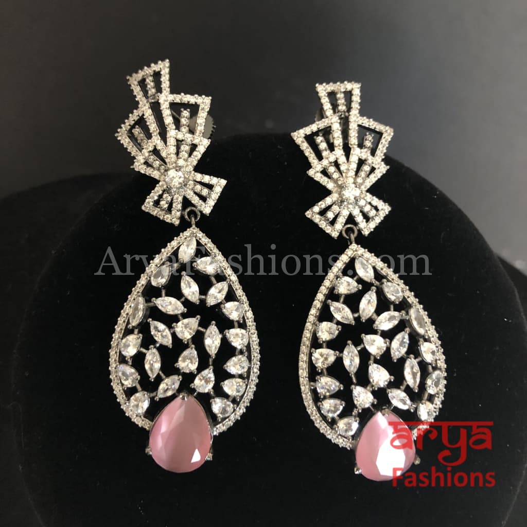 Aliza Pink Mint Green Victorian Black Silver CZ Party Earrings