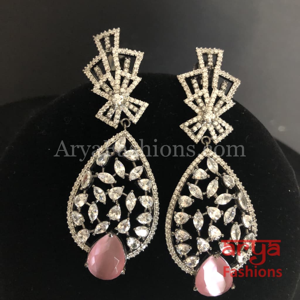 Aliza Pink Mint Green Victorian Black Silver CZ Party Earrings
