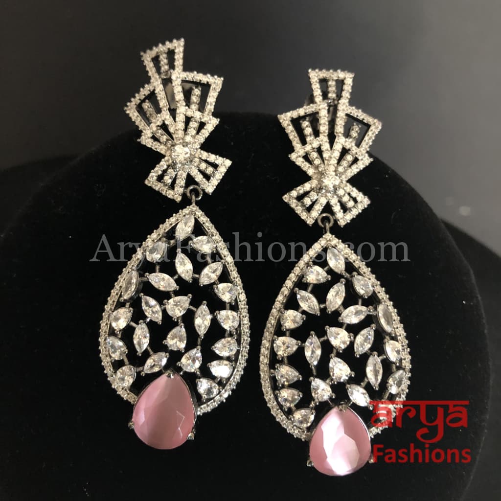 Aliza Pink Mint Green Victorian Black Silver CZ Party Earrings