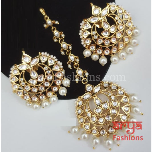 Amaira Pacchi Kundan Maang Tikka and Chandbali Earrings Combo Set Maangtika
