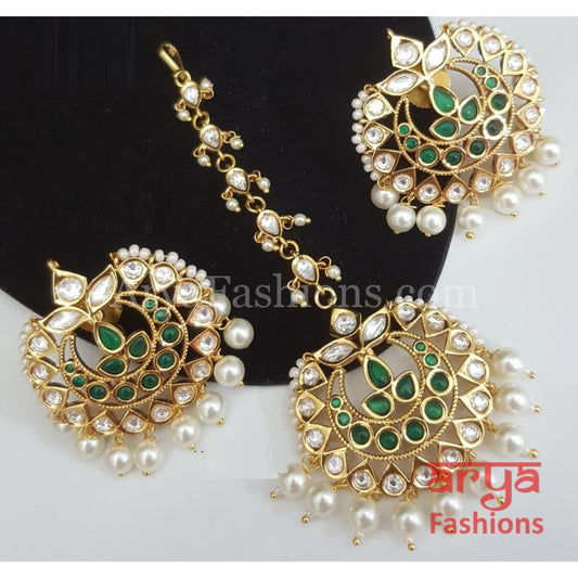 Amaira Pacchi Kundan Maang Tikka and Chandbali Earrings Combo Set Maangtika