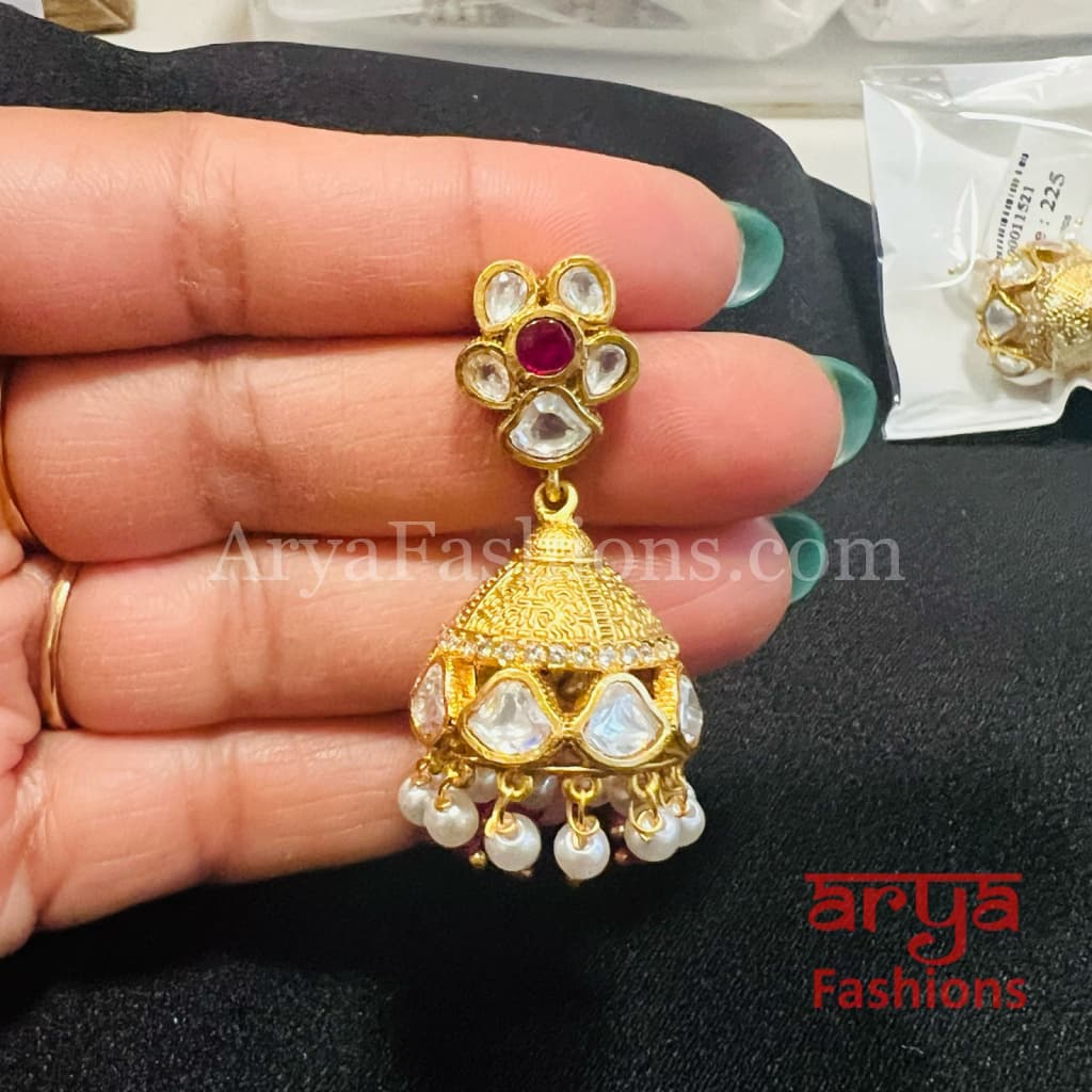 Antique Golden Pearl Jhumka
