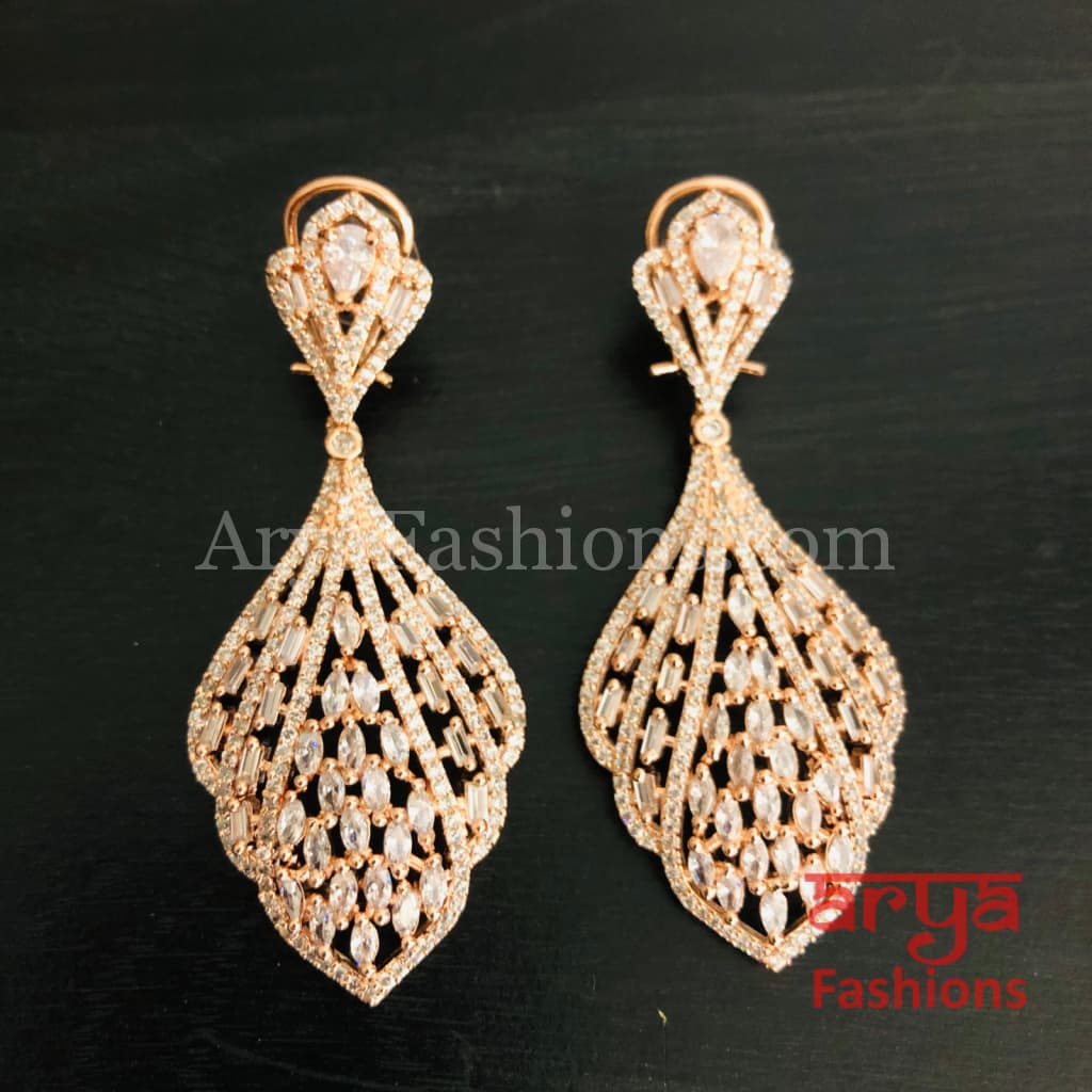 Asma CZ Rose Gold Cocktail Earrings with Multicolor Stones / Statement Jewelry