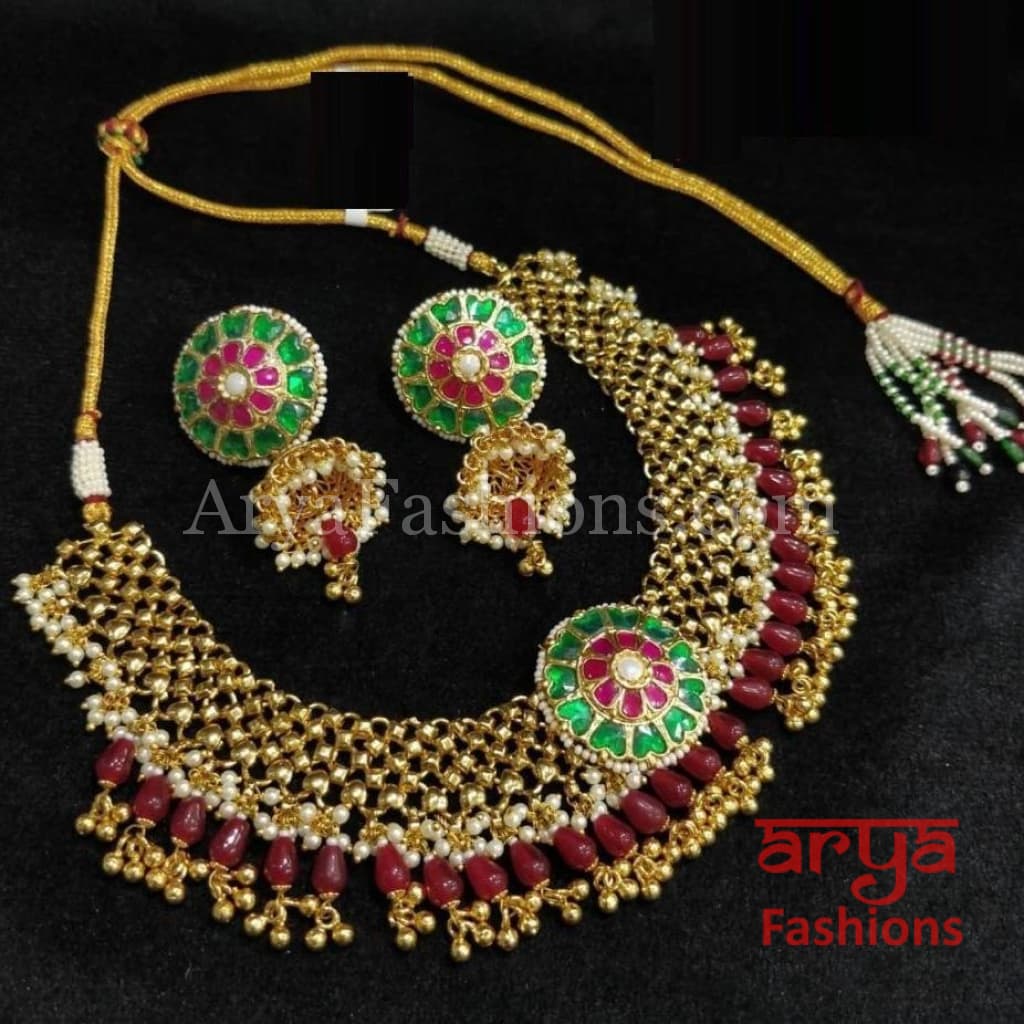Bridal Emerald Ruby Kundan Choker in Meenakari