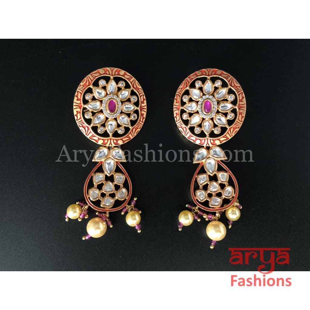 Bridal Pearl Kundan Choker Necklace in Geru Meenakari India Wedding Jewelry