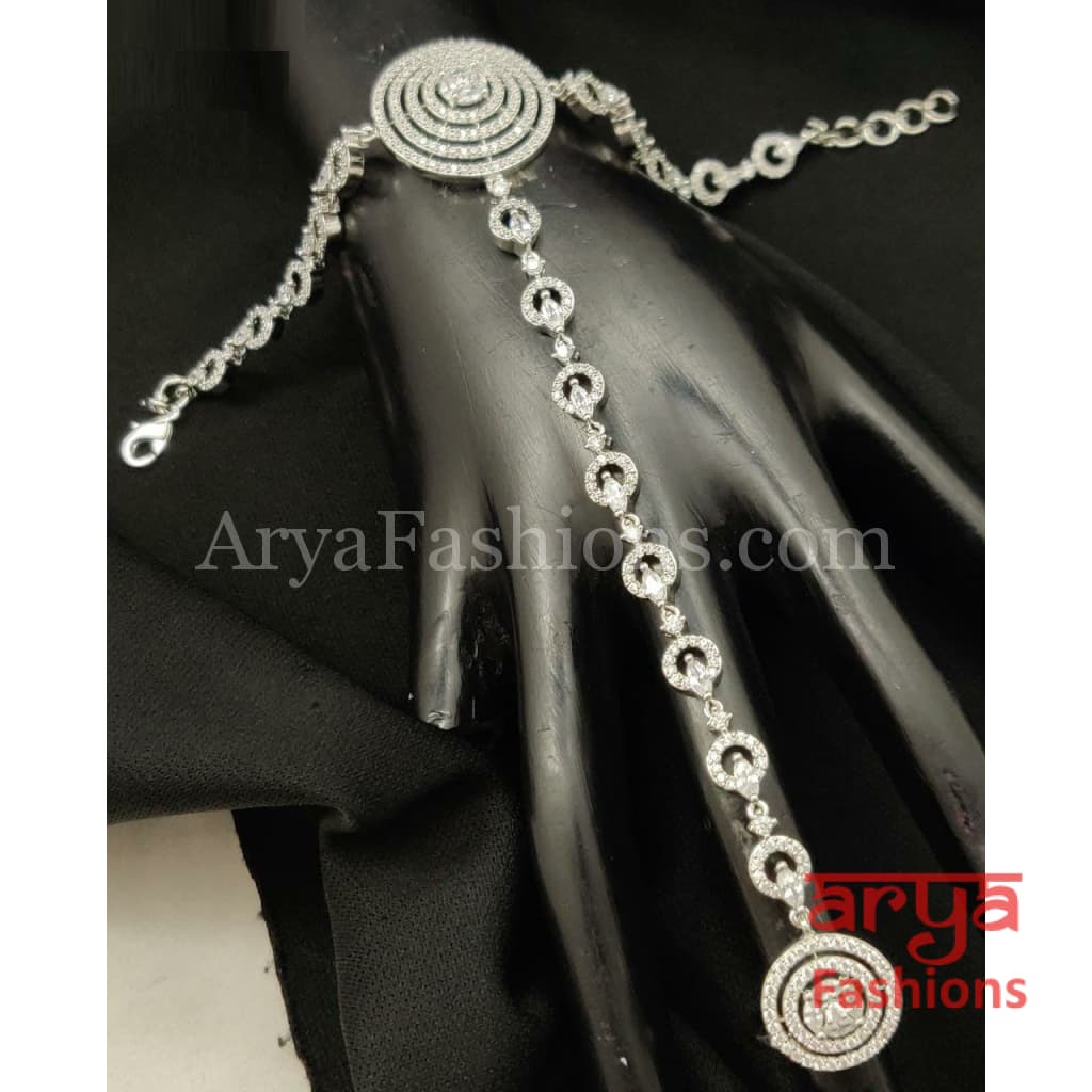 Bridesmaid Silver CZ Hathphool/Hand Bracelet