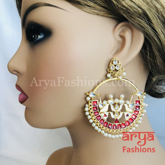Chandni Amrapali Inspired Red Meenakari Kundan Chandbali