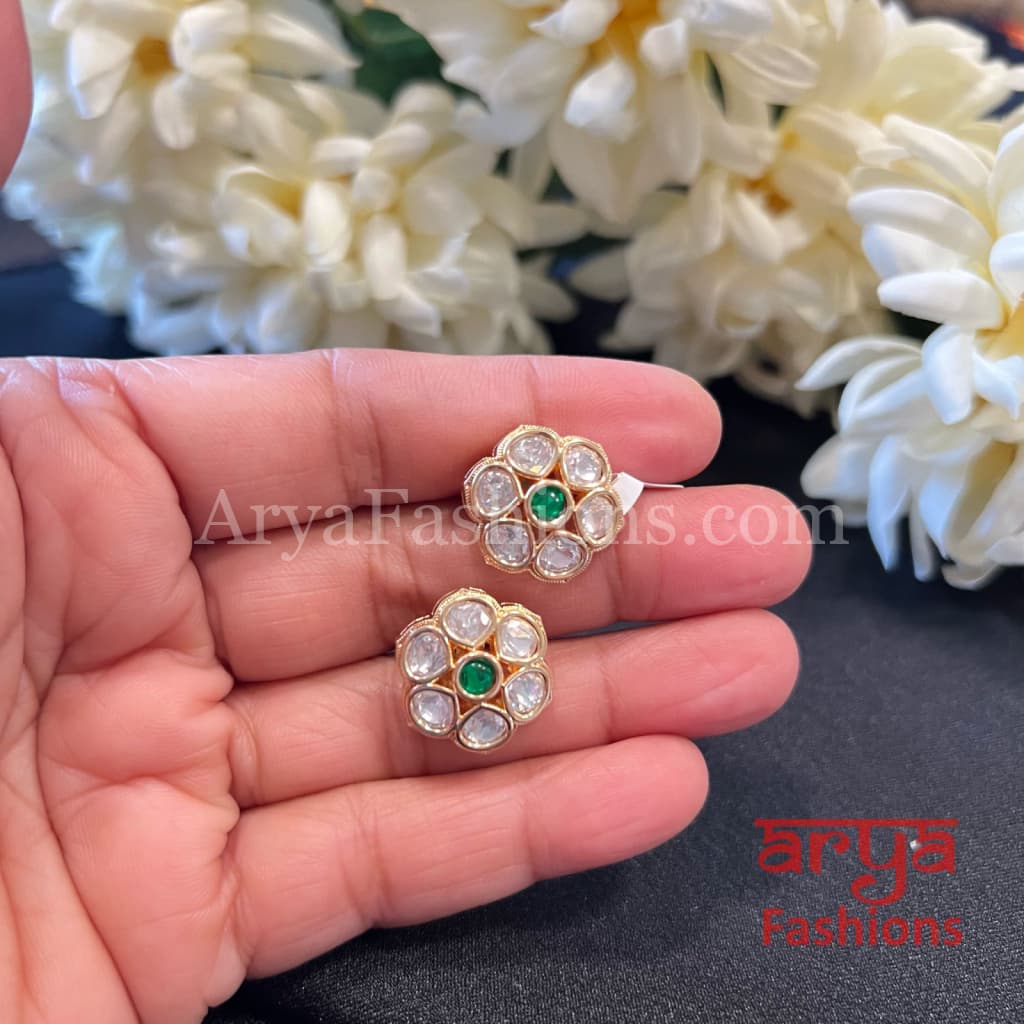Classic Kundan Stud Earrings in Moissanite Stones