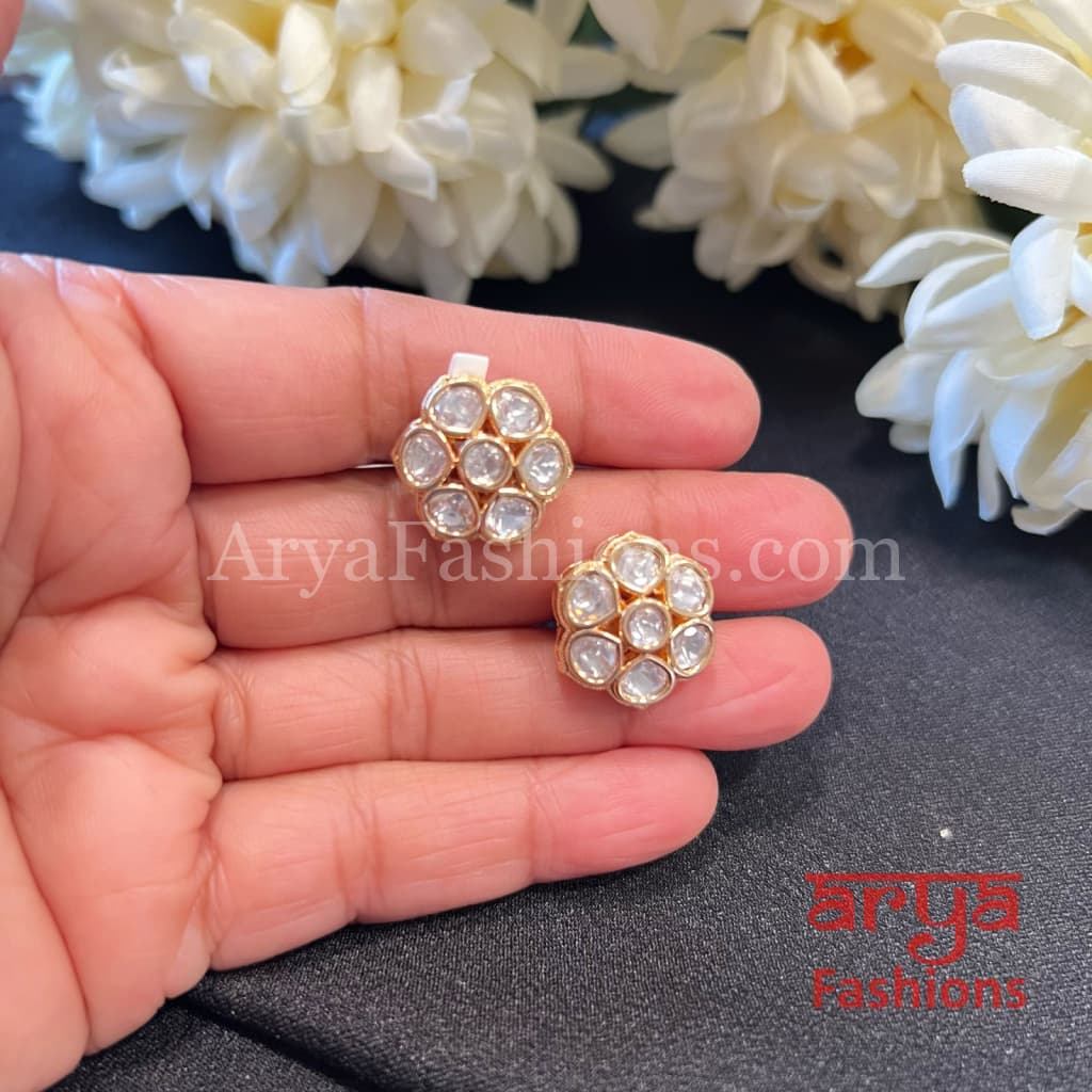 Classic Kundan Stud Earrings in Moissanite Stones