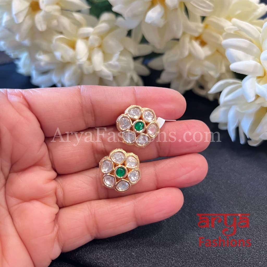 Classic Kundan Stud Earrings in Moissanite Stones