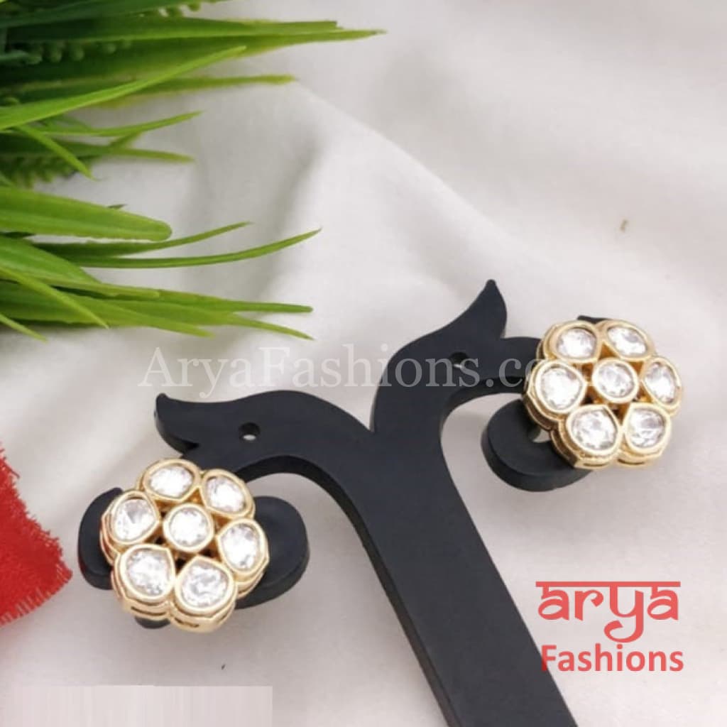 Classic Kundan Stud Earrings in Moissanite Stones