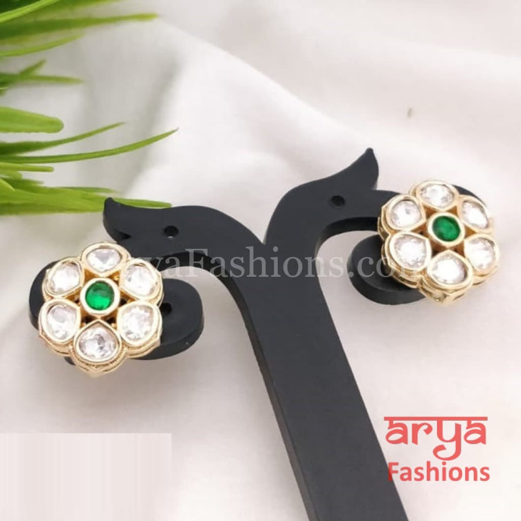 Classic Kundan Stud Earrings in Moissanite Stones