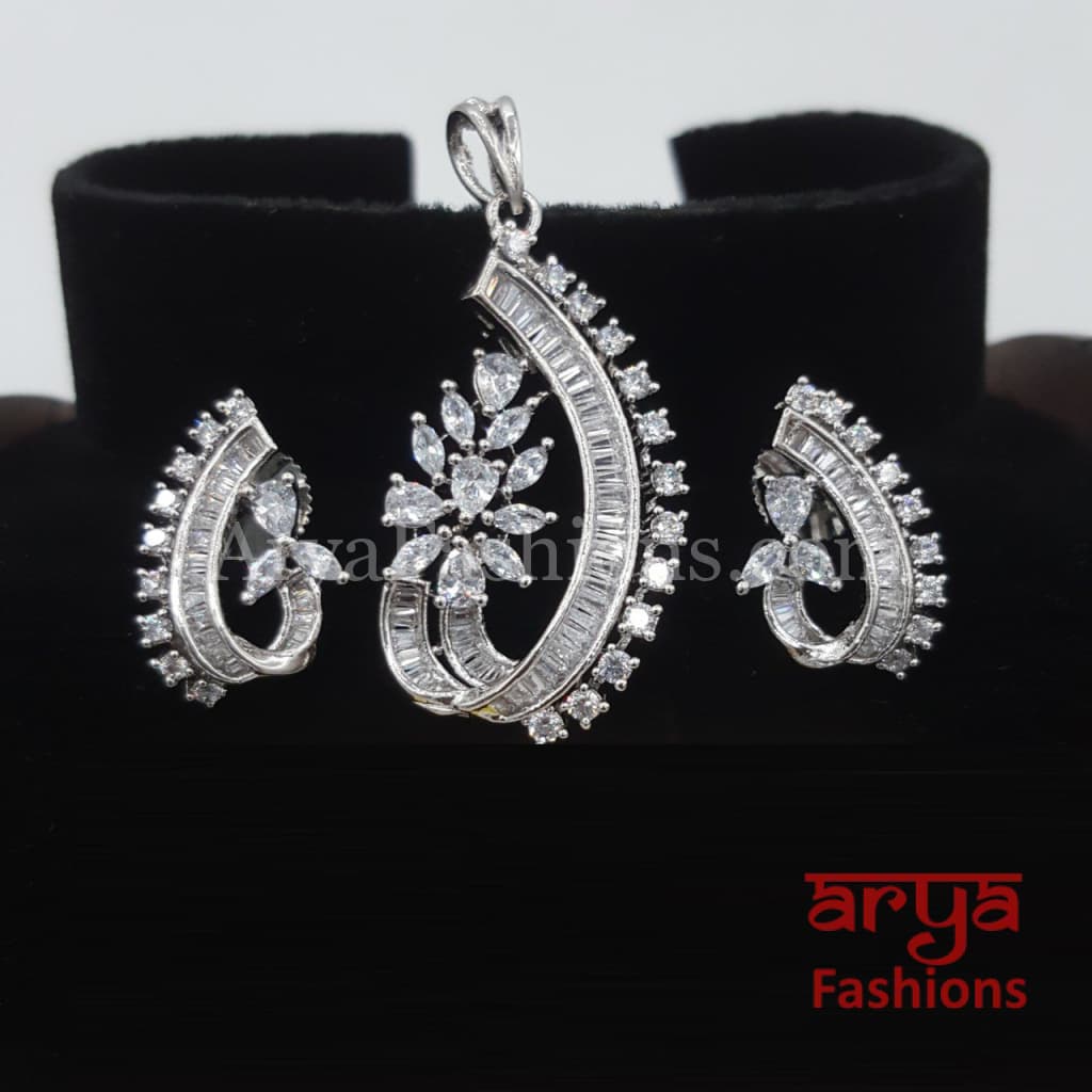 Cubic Zirconia Pendant Set with Stud Earrings