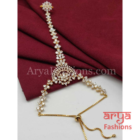 Designer Bridal Hathphool/ Silver Golden Cubic Zirconia Hand Bracelet pair
