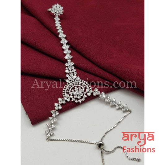 Designer Bridal Hathphool/ Silver Golden Cubic Zirconia Hand Bracelet pair