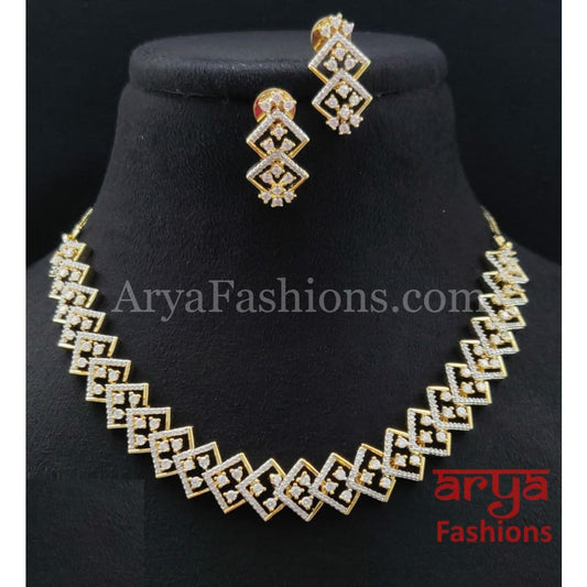 Designer CZ Moissanite Necklace in Silver Gold finish