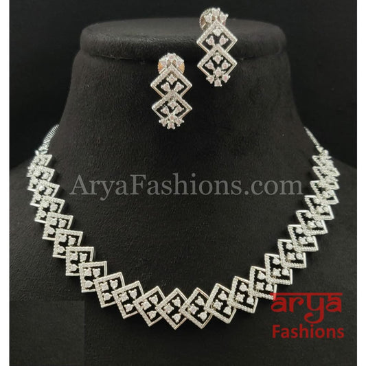 Designer CZ Moissanite Necklace in Silver Gold finish