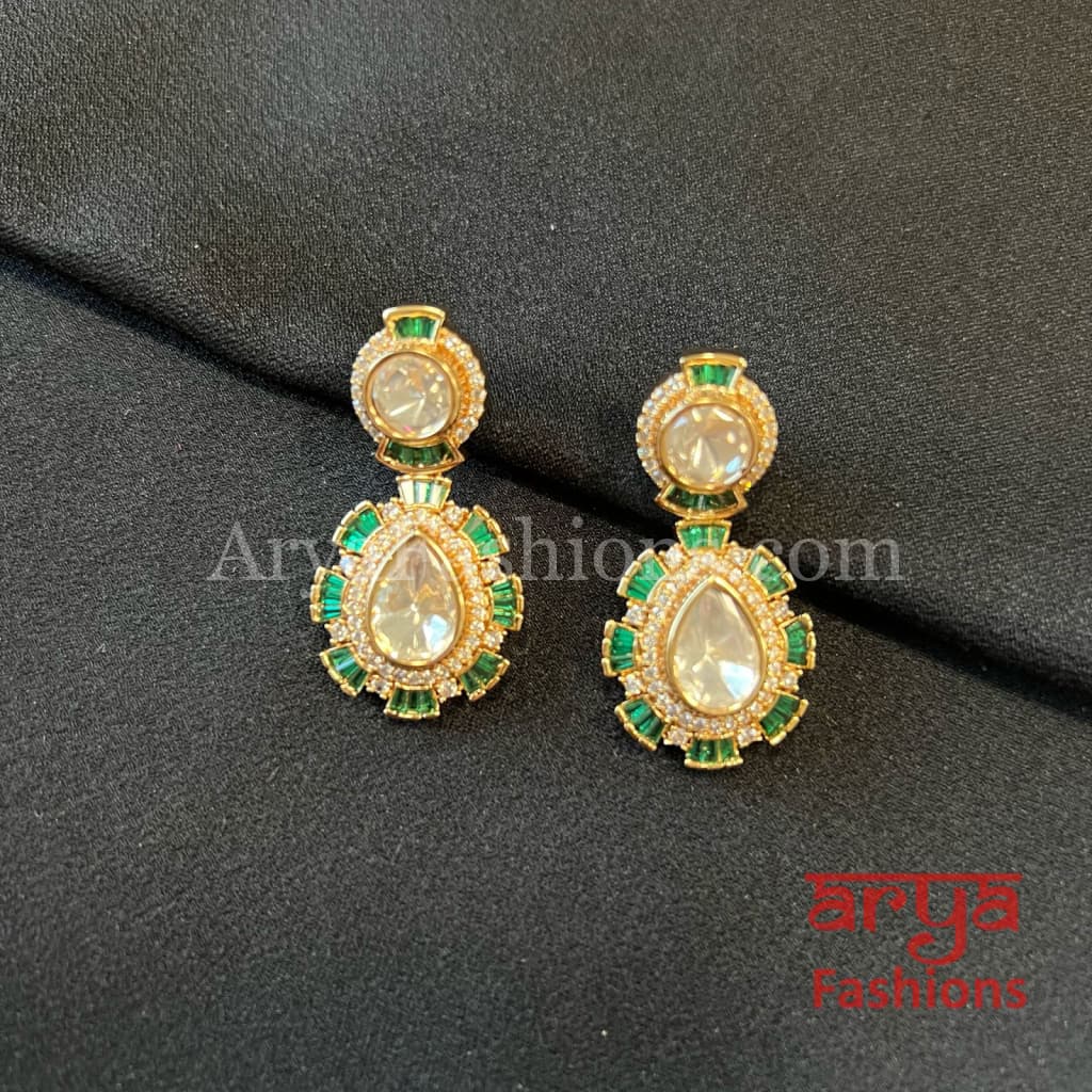 Designer Gold Plated Emerald Ruby Kundan CZ Earrings