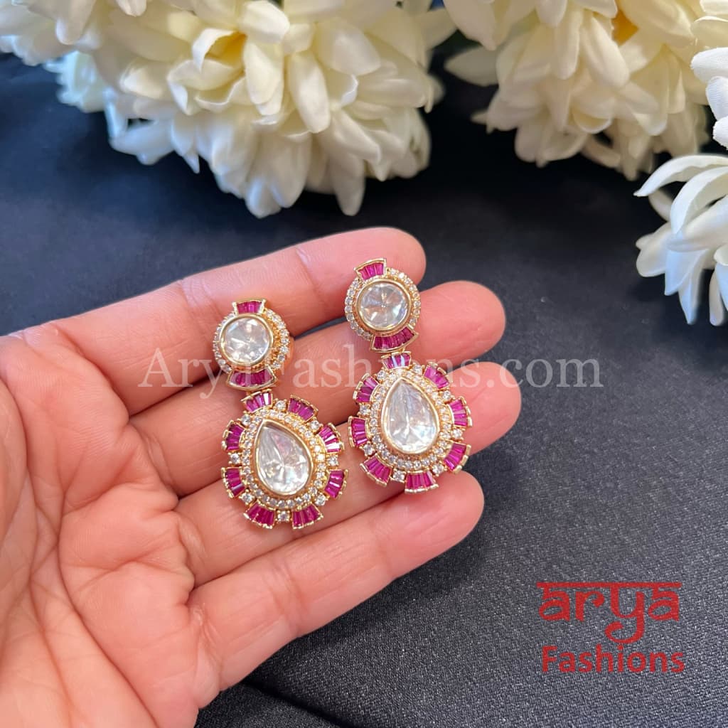 Designer Gold Plated Emerald Ruby Kundan CZ Earrings