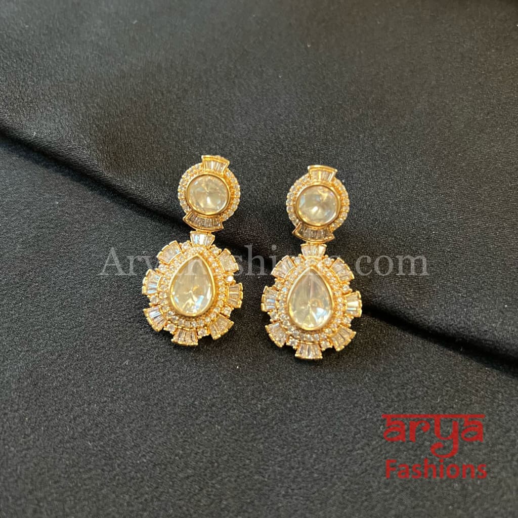 Designer Gold Plated Emerald Ruby Kundan CZ Earrings