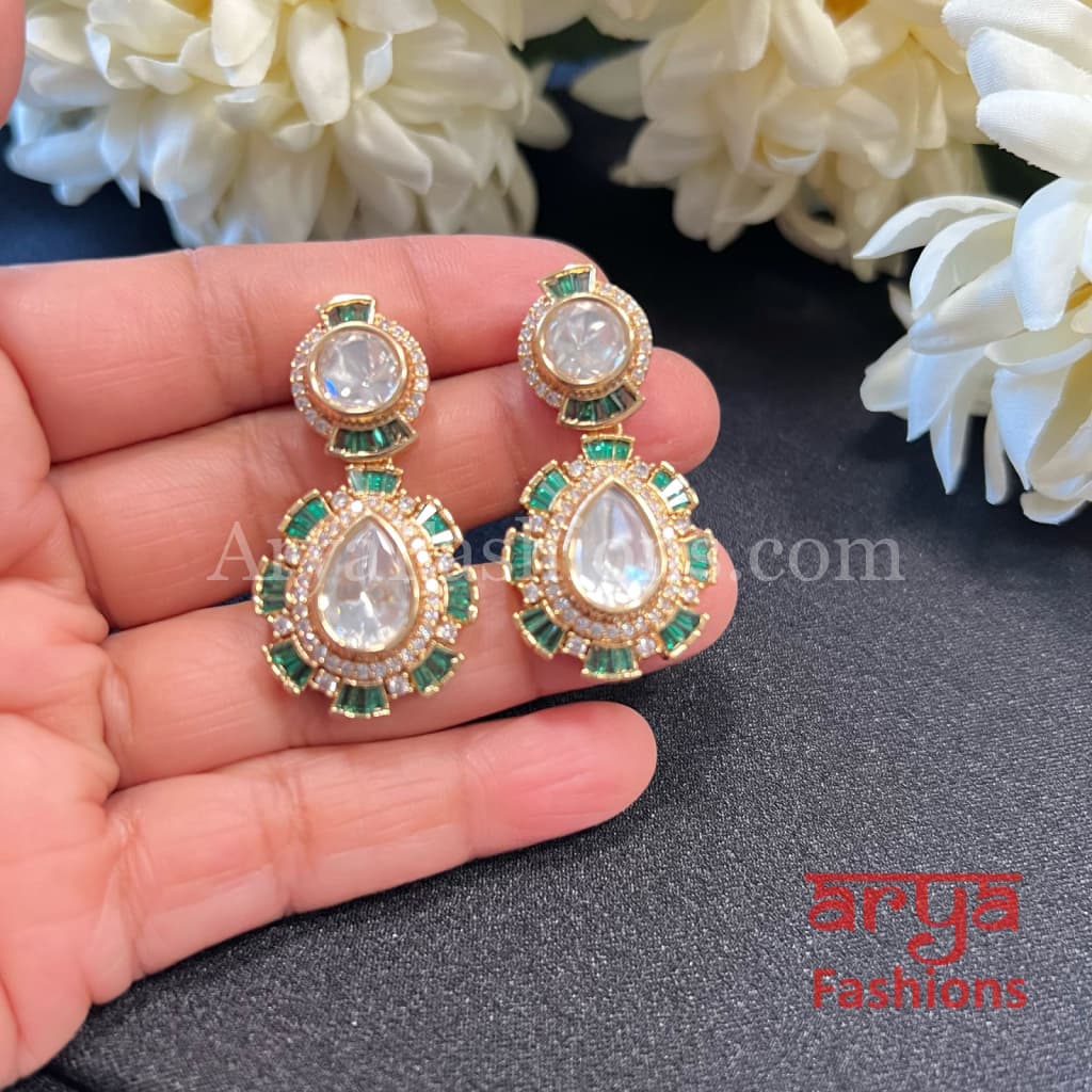 Designer Gold Plated Emerald Ruby Kundan CZ Earrings