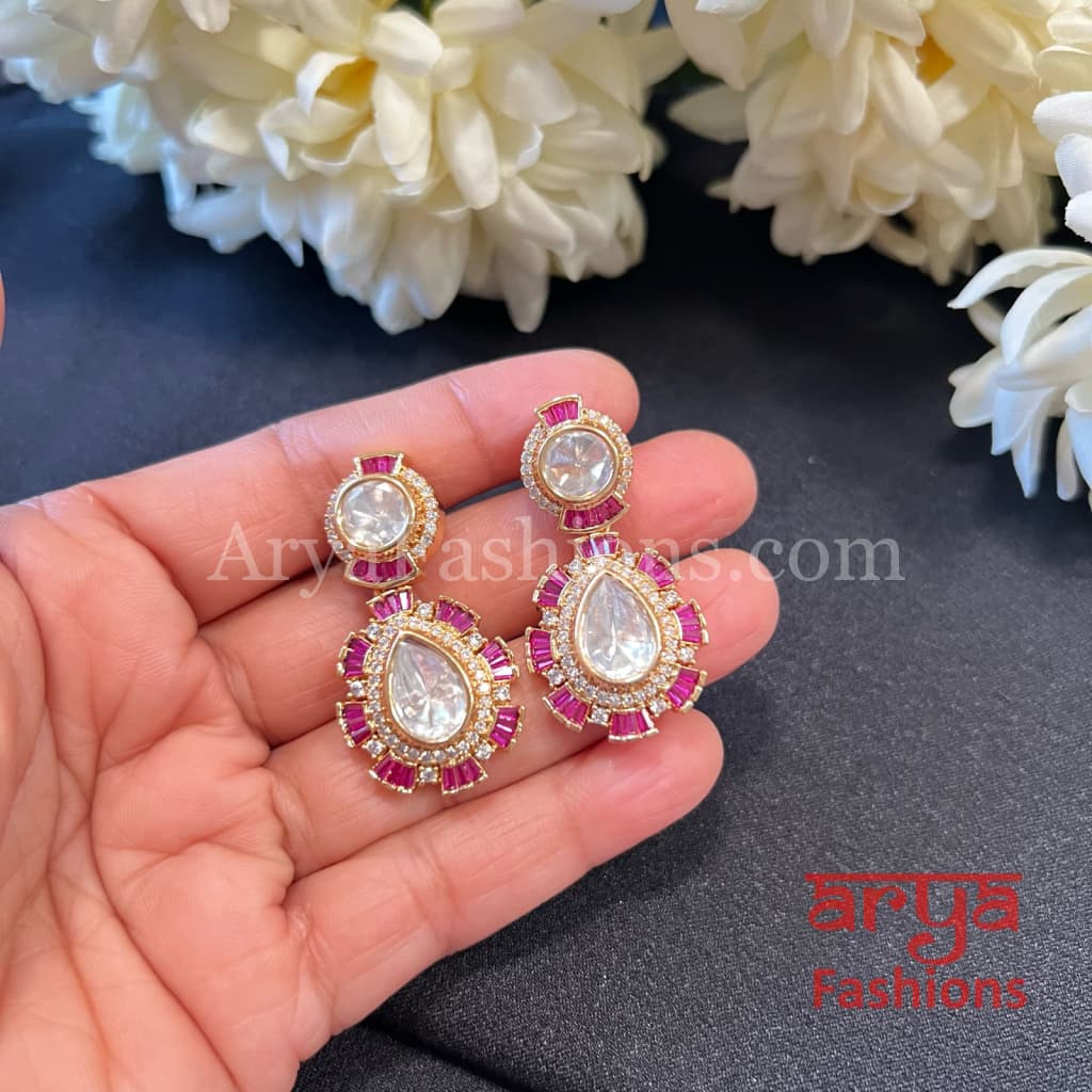 Designer Gold Plated Emerald Ruby Kundan CZ Earrings