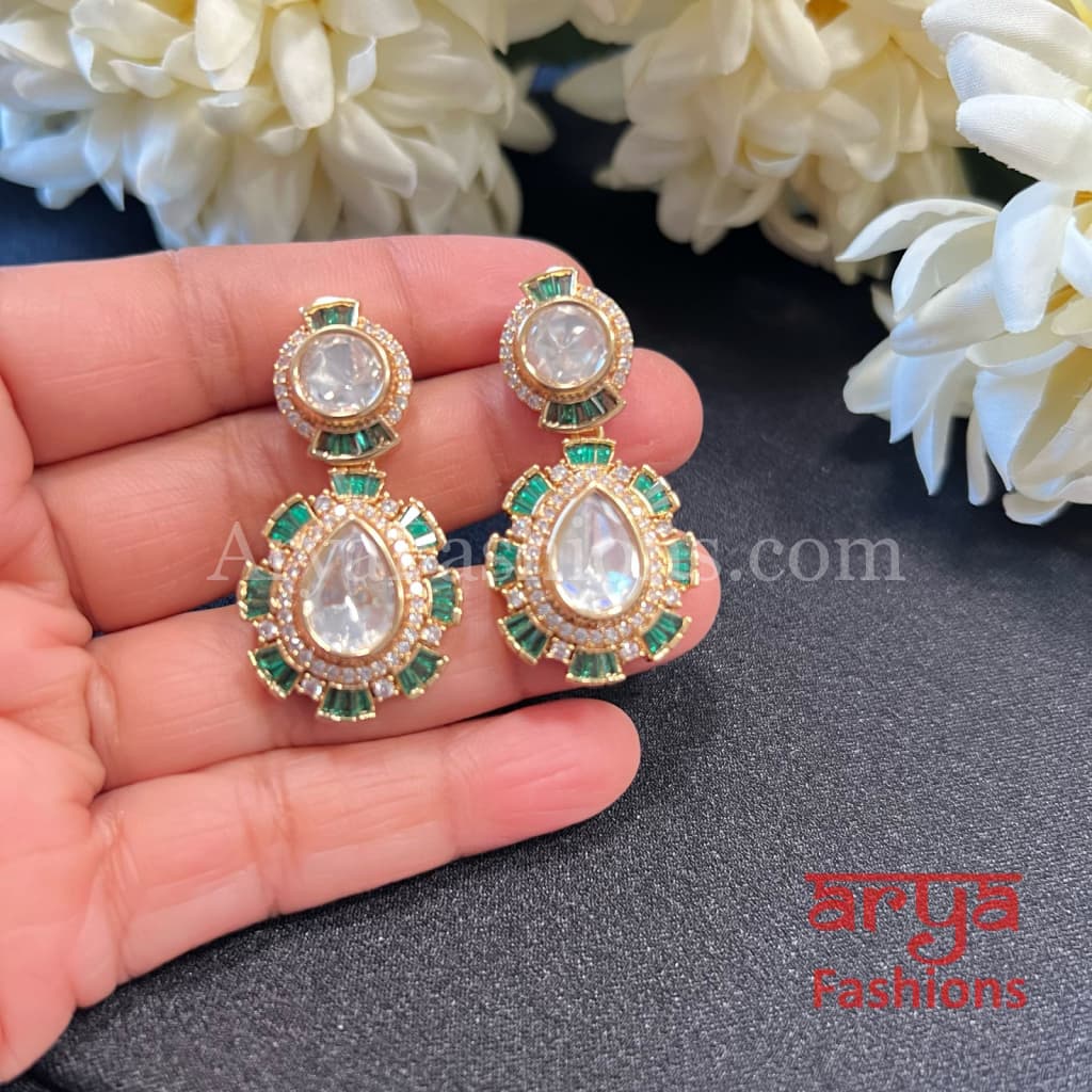 Designer Gold Plated Emerald Ruby Kundan CZ Earrings