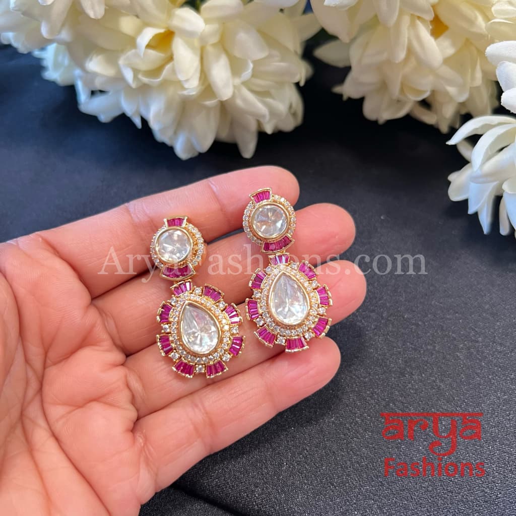 Designer Gold Plated Emerald Ruby Kundan CZ Earrings