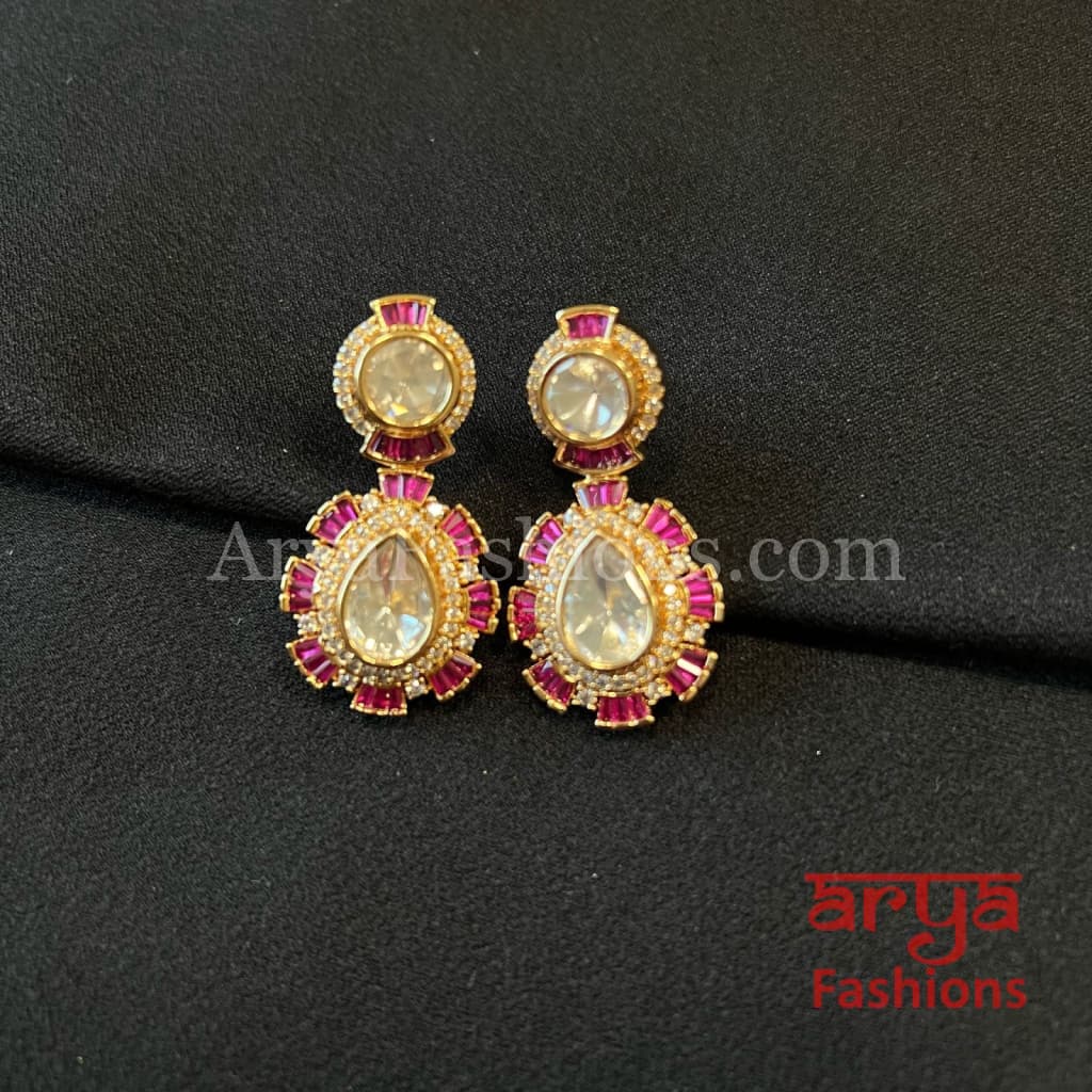 Designer Gold Plated Emerald Ruby Kundan CZ Earrings