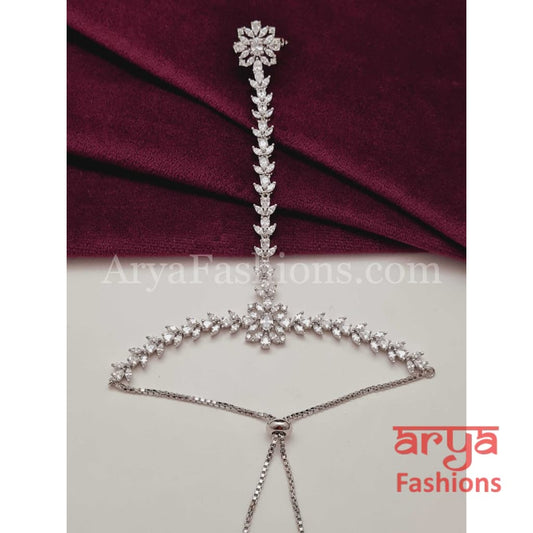Designer Hathphool/ Silver Cubic Zirconia Bridal Hand Bracelet pair