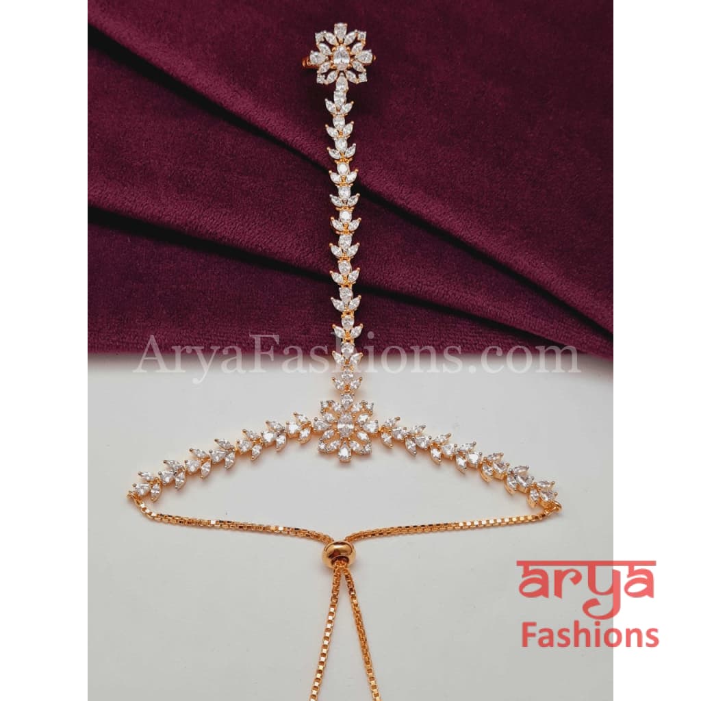 Designer Hathphool/ Silver Cubic Zirconia Bridal Hand Bracelet pair