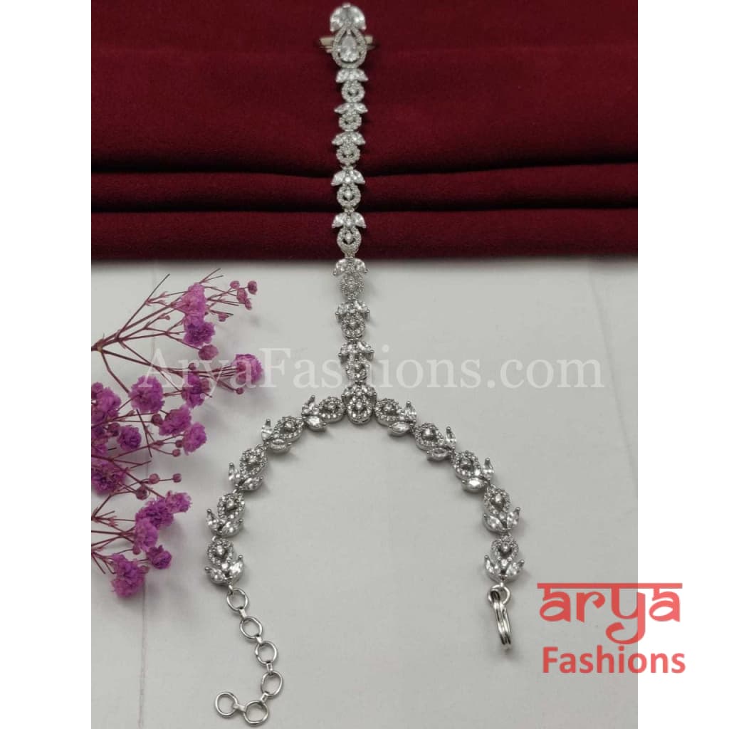 Designer Hathphool/ Silver Cubic Zirconia Hand Bracelet pair
