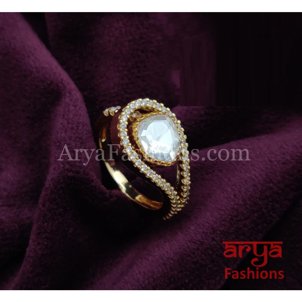 Designer Kundan Ring with CZ Stones