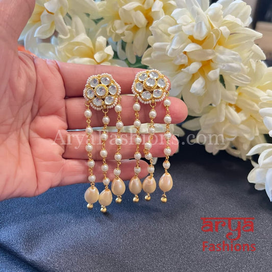 Designer Rajwadi Kundan Pearl Earrings