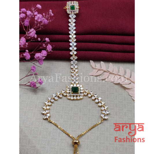 Emerald Designer Hathphool/ Ruby Cubic Zirconia Hand Bracelet pair