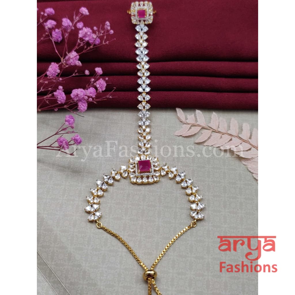 Emerald Designer Hathphool/ Ruby Cubic Zirconia Hand Bracelet pair