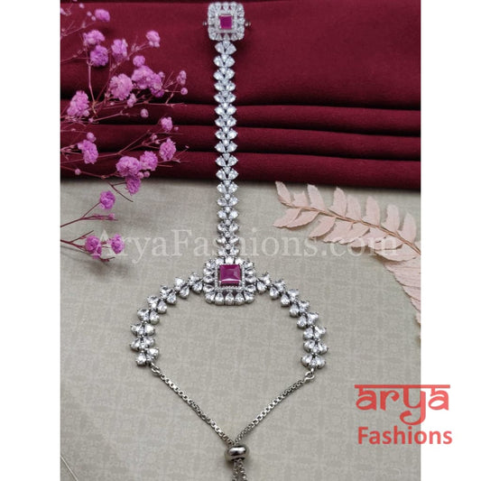 Emerald Designer Hathphool/ Ruby Cubic Zirconia Hand Bracelet pair