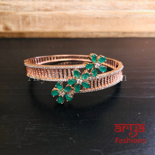 Iva Emerald Green Rose Gold Cubic Zirconia Flower Bracelet