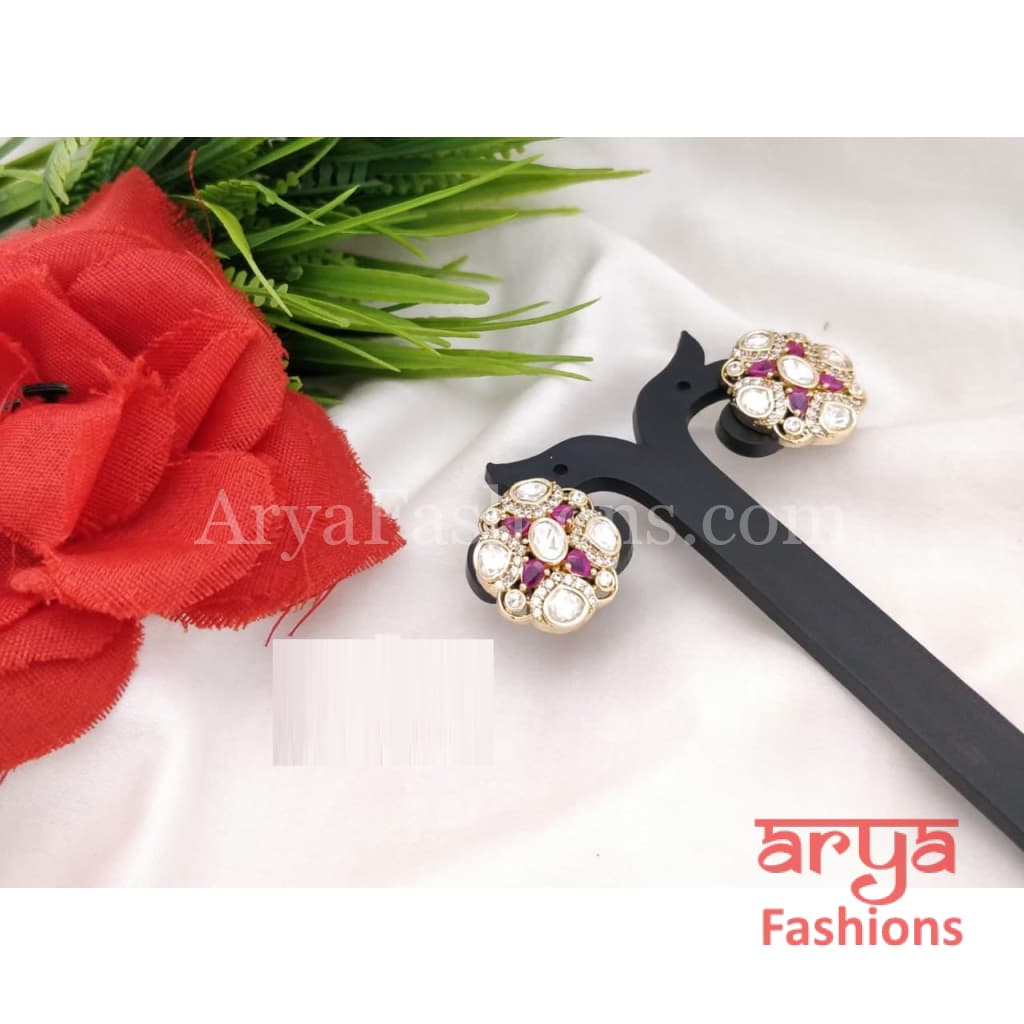 Emerald Ruby Kundan CZ Studs Everyday Earrings