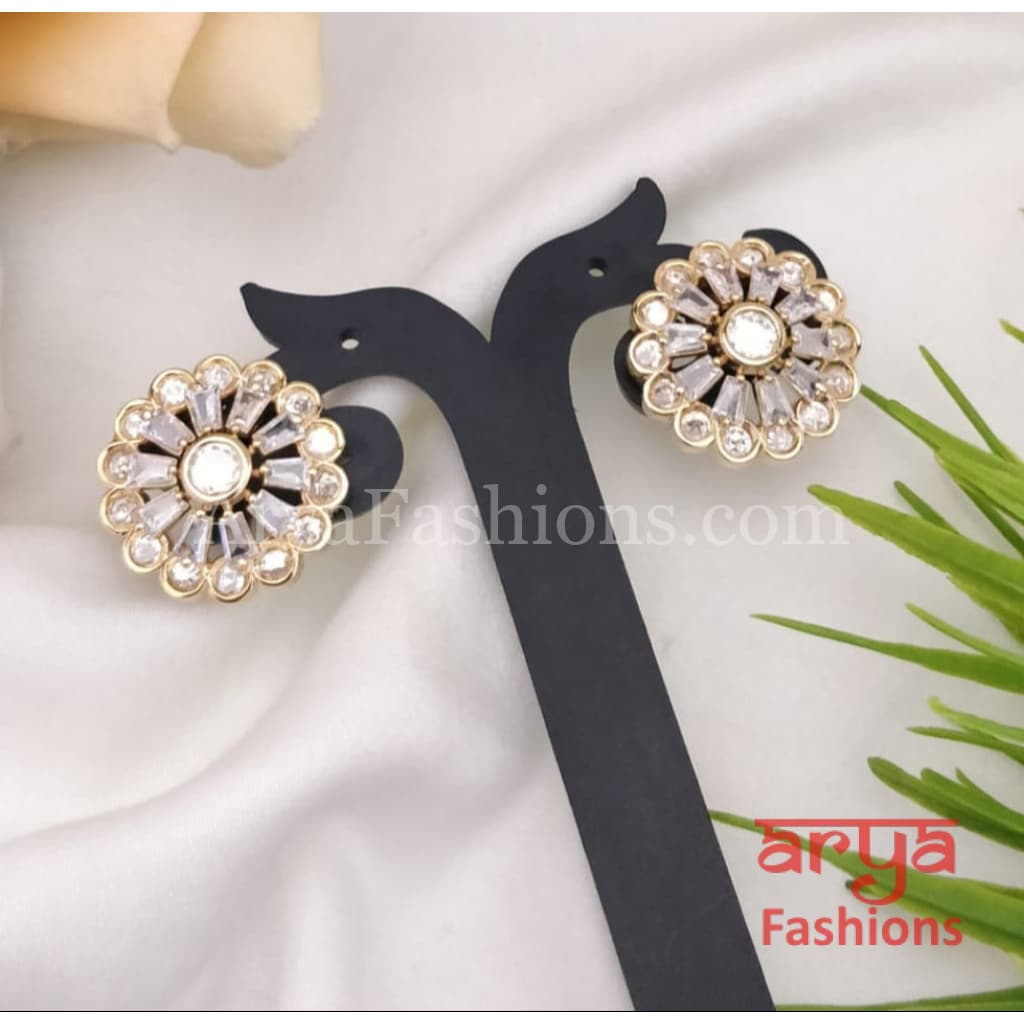 Everyday Kundan CZ big Studs Earrings