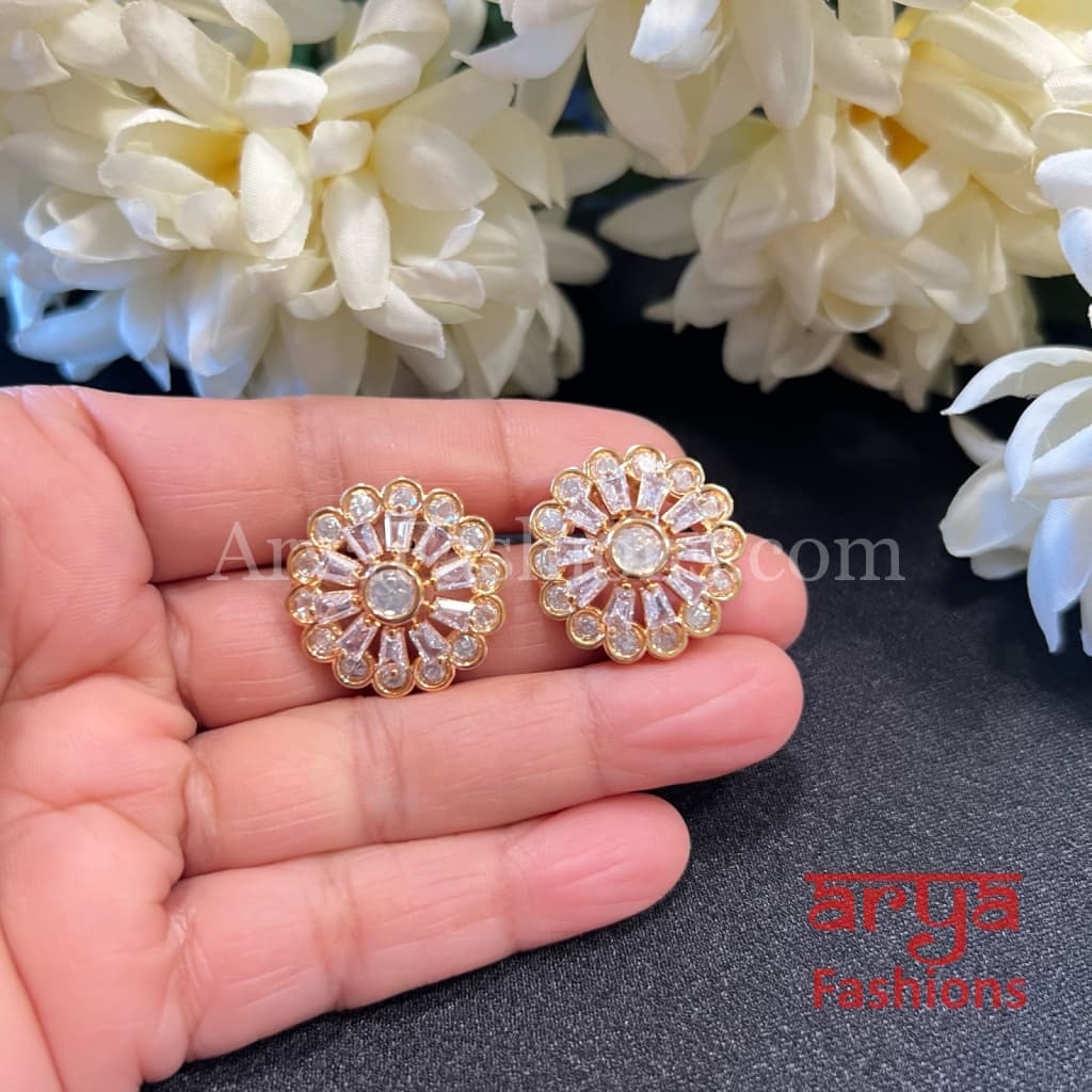 Everyday Kundan CZ big Studs Earrings