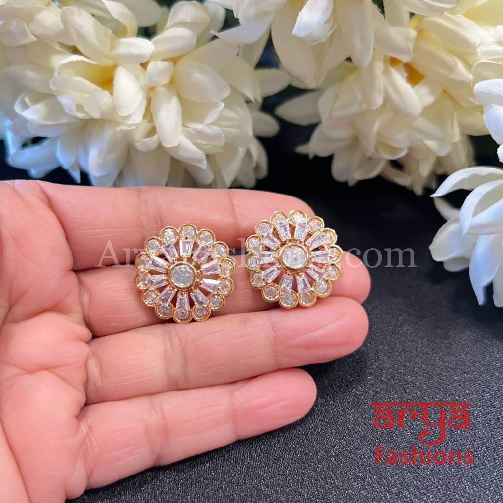 Everyday Kundan CZ big Studs Earrings