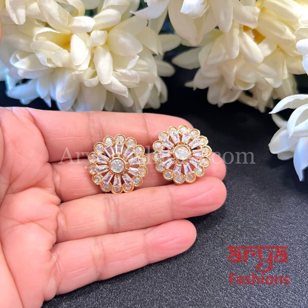 Everyday Kundan CZ big Studs Earrings