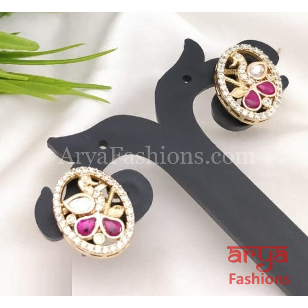 Everyday Kundan Stud Earrings in Ruby Green Stones